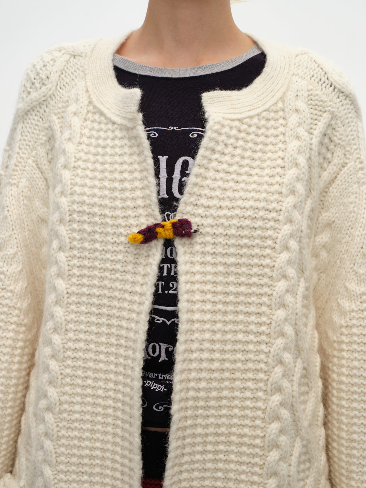 Chunky Cable-Knit Crew Cardigan