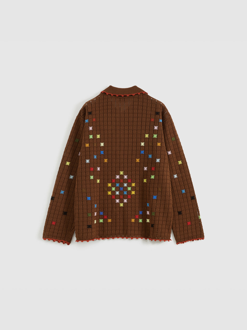 Hollow Out Cross‑Stitch V‑Neck Cardigan