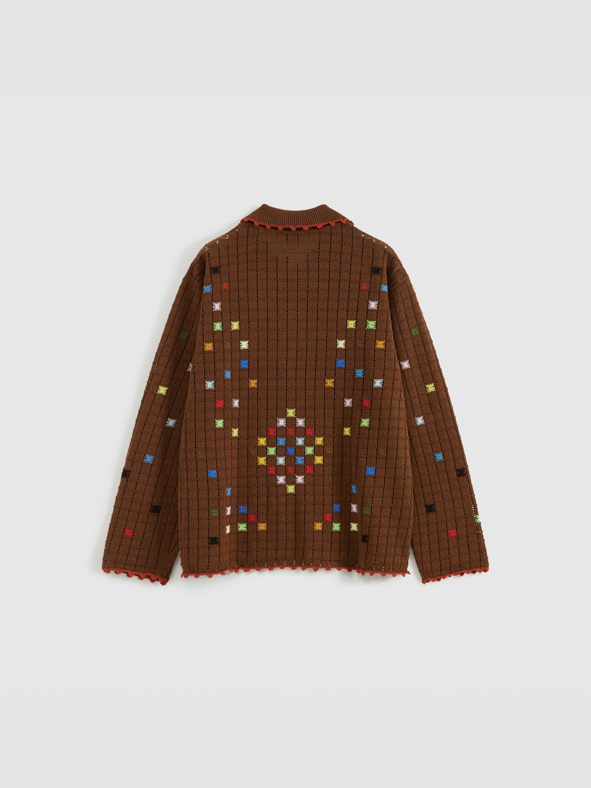 Hollow Out Cross‑Stitch V‑Neck Cardigan
