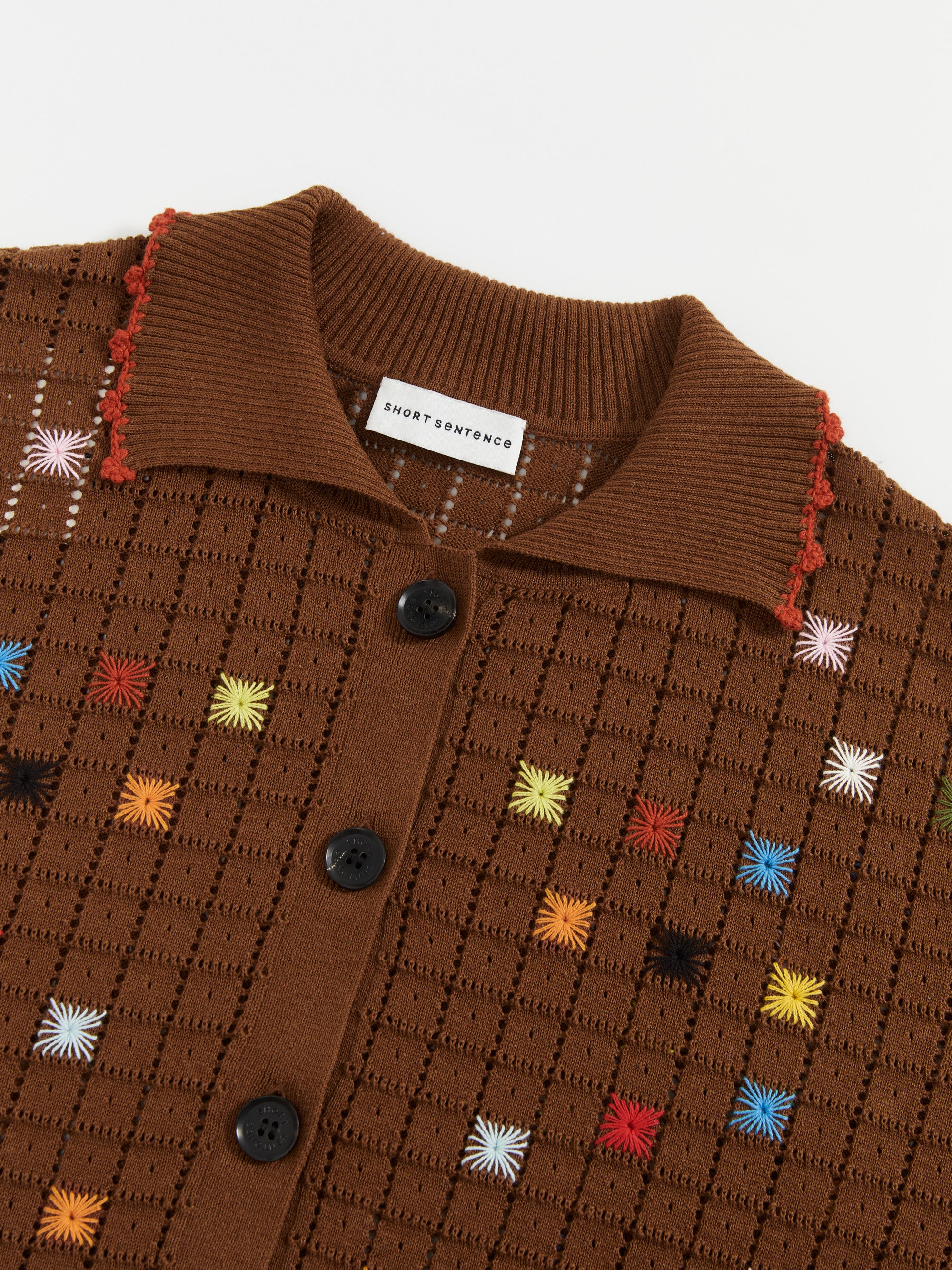 Hollow Out Cross‑Stitch V‑Neck Cardigan