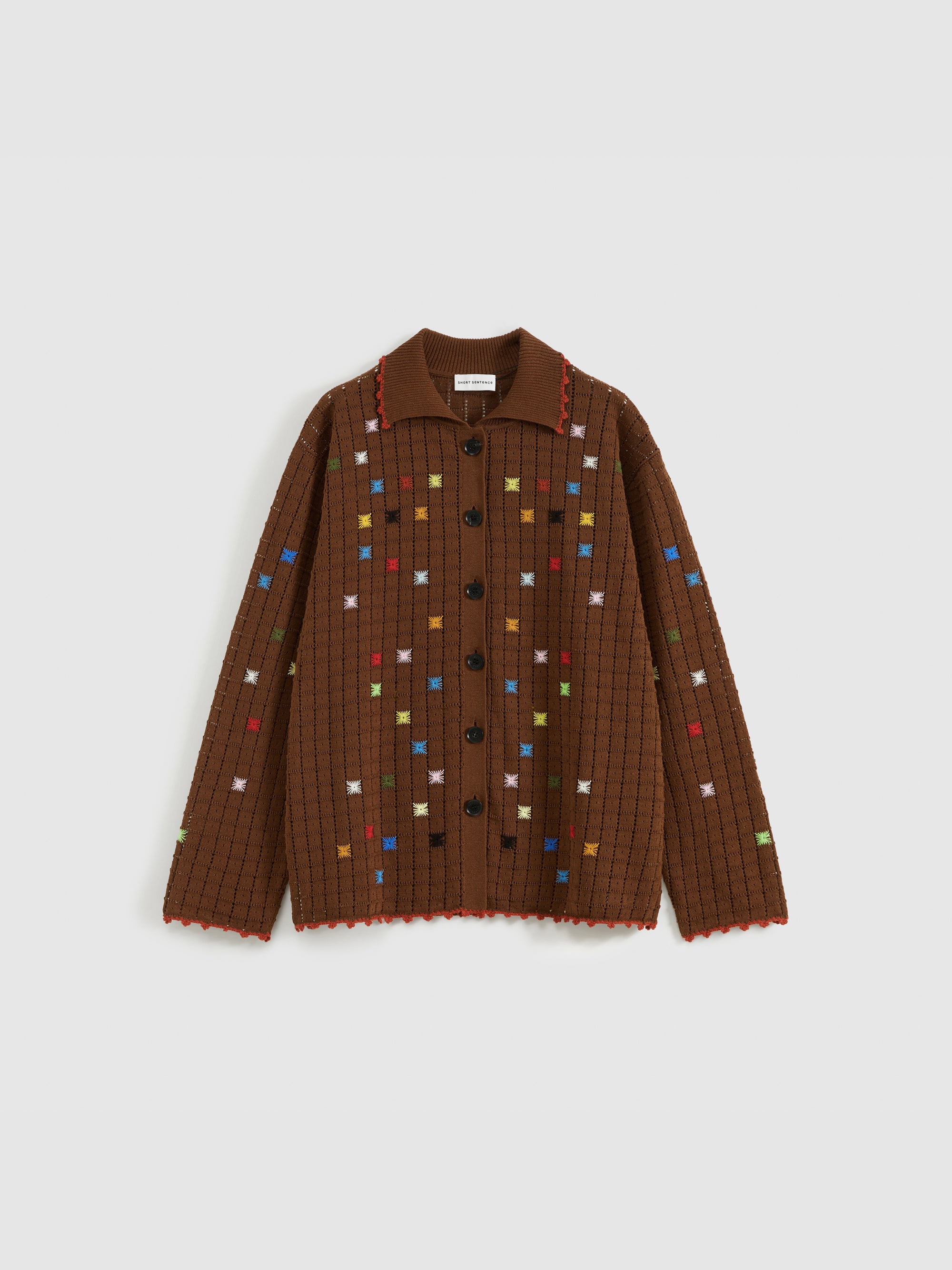 Hollow Out Cross‑Stitch V‑Neck Cardigan