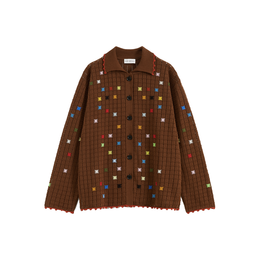 Hollow Out Cross‑Stitch V‑Neck Cardigan