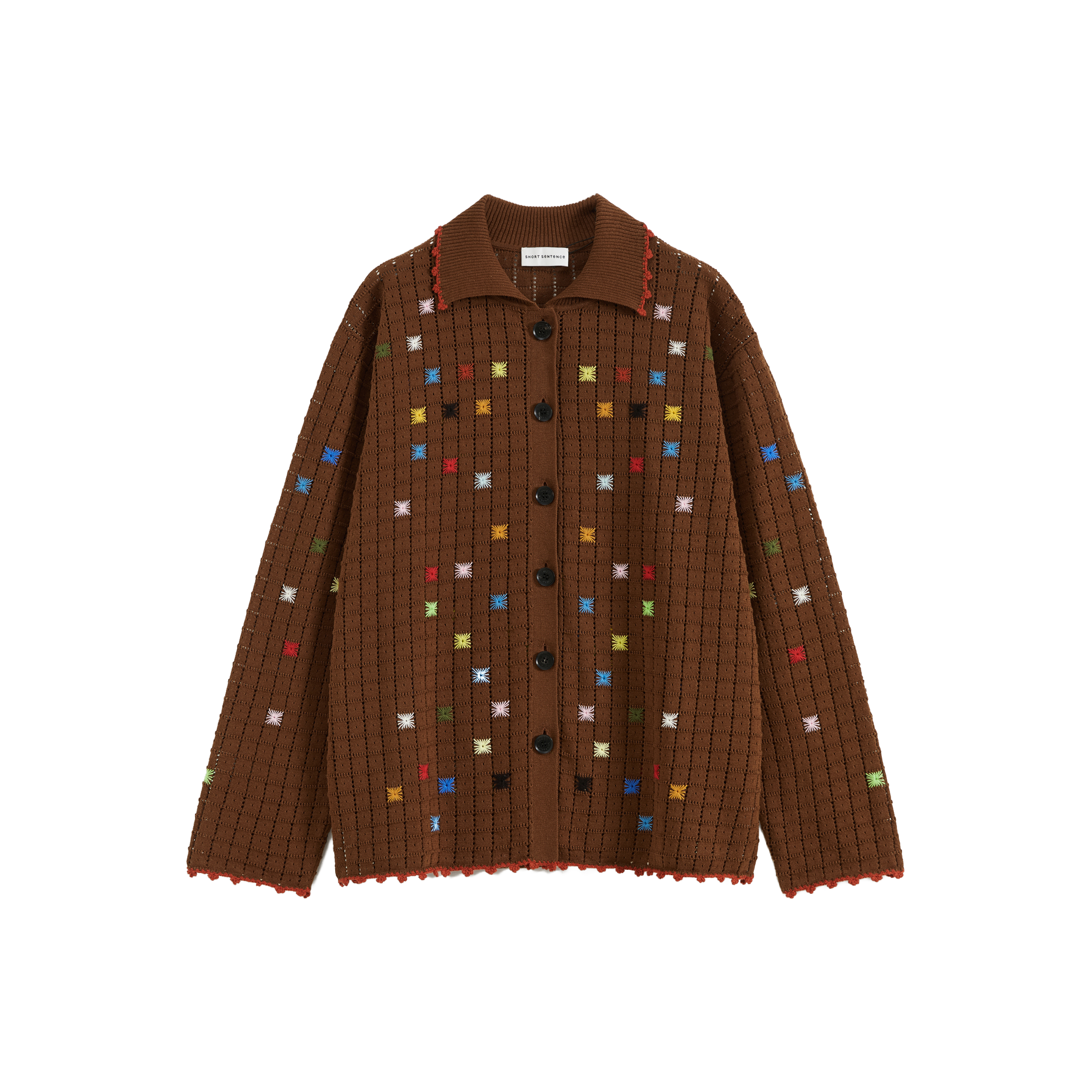 Hollow Out Cross‑Stitch V‑Neck Cardigan