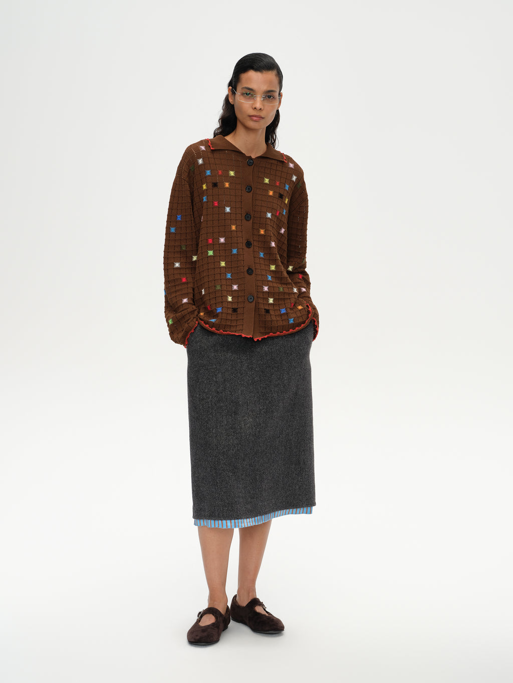 Hollow Out Cross‑Stitch V‑Neck Cardigan