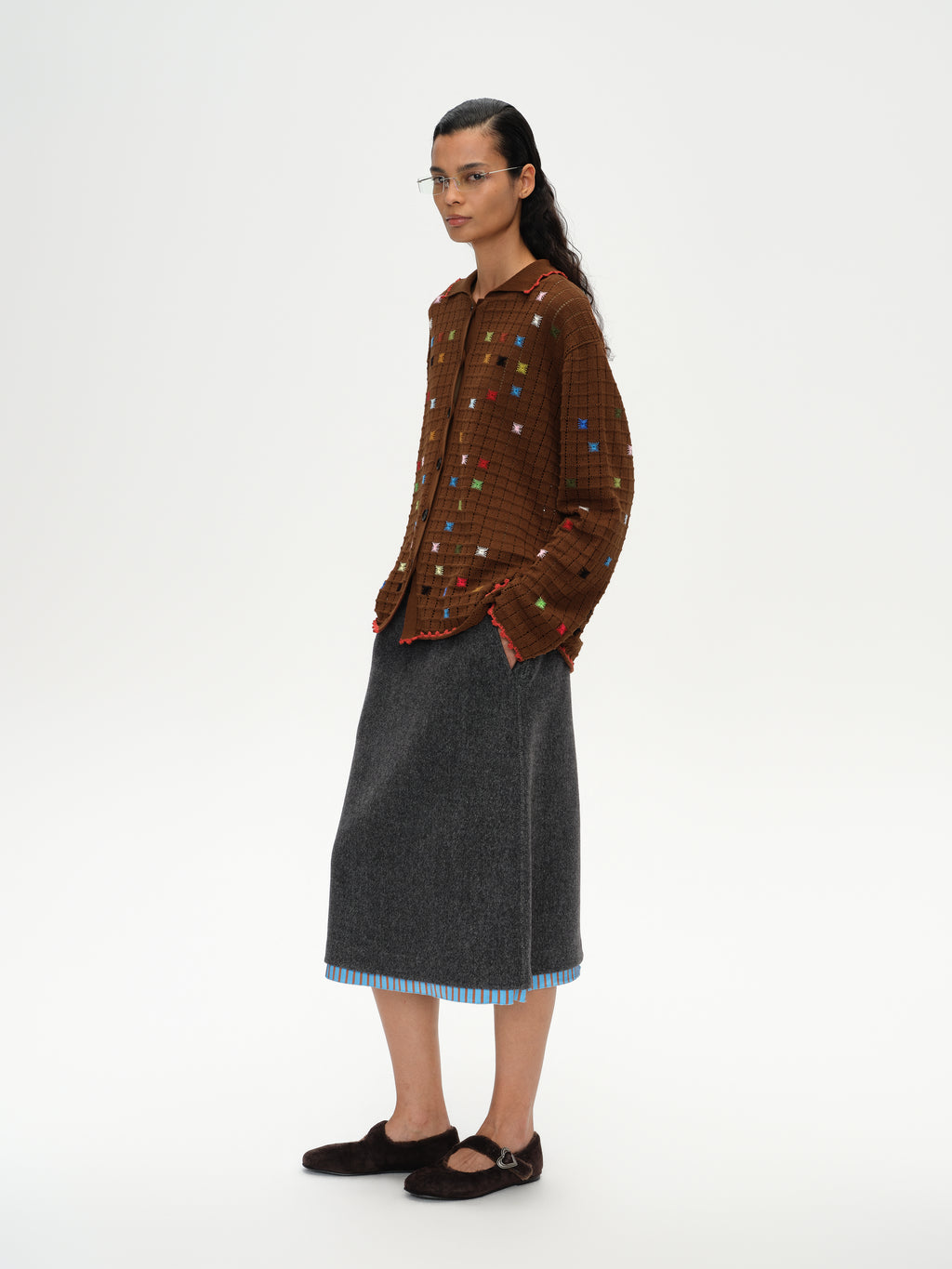 Hollow Out Cross‑Stitch V‑Neck Cardigan