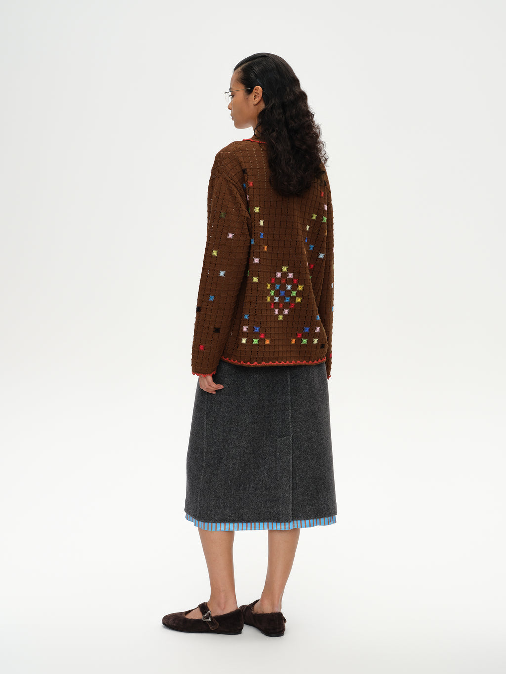 Hollow Out Cross‑Stitch V‑Neck Cardigan