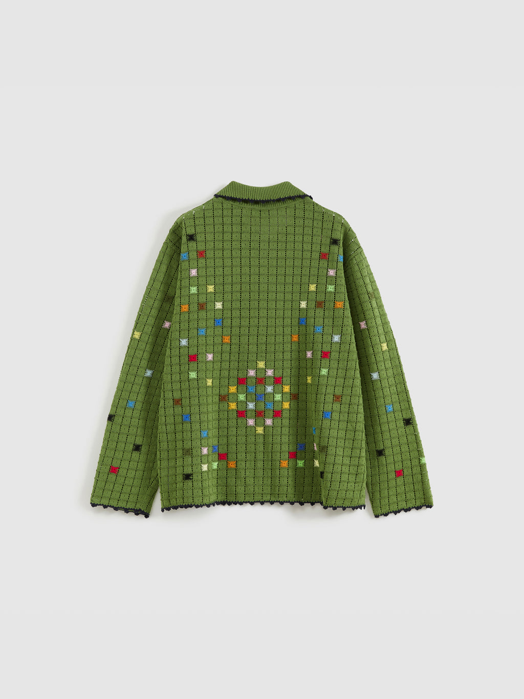 Hollow Out Cross‑Stitch V‑Neck Cardigan