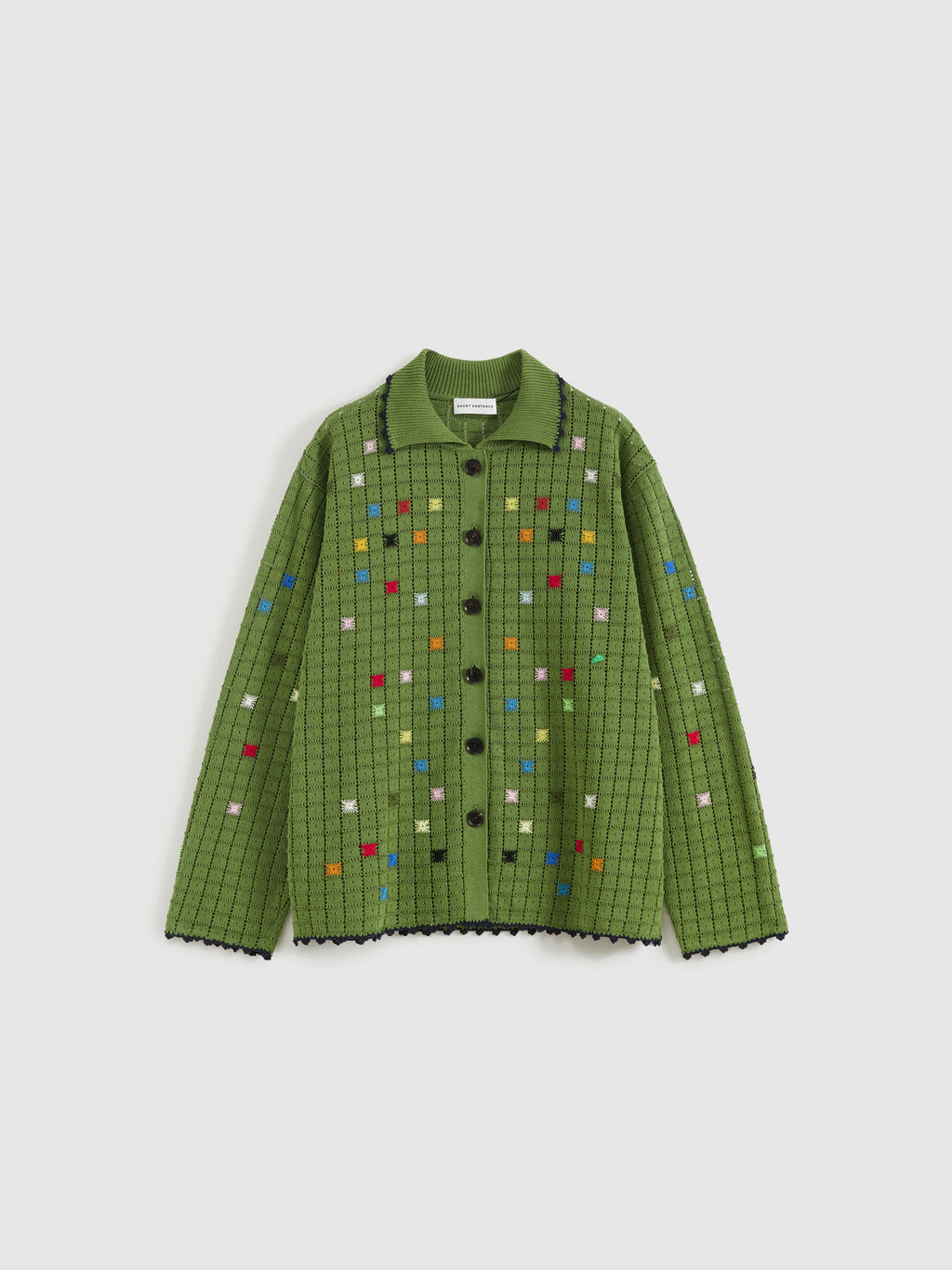 Hollow Out Cross‑Stitch V‑Neck Cardigan