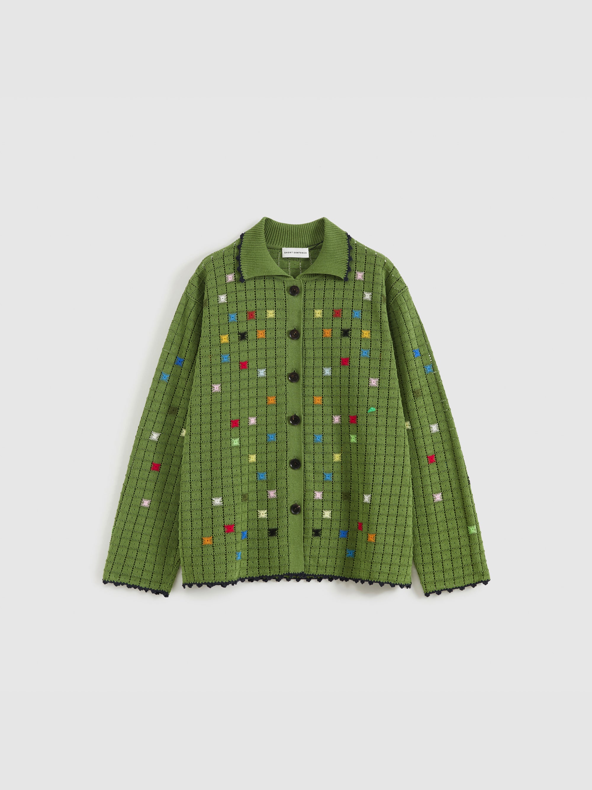 Hollow Out Cross‑Stitch V‑Neck Cardigan