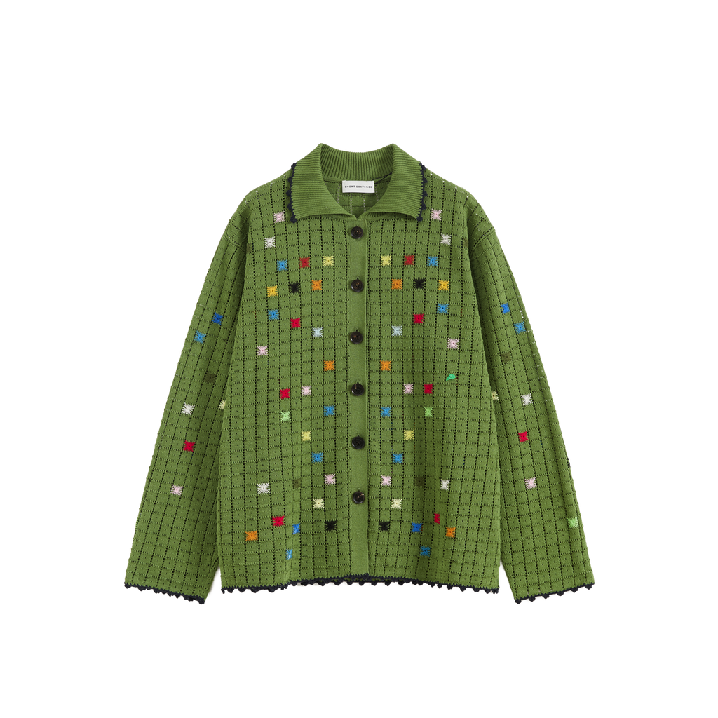 Hollow Out Cross‑Stitch V‑Neck Cardigan