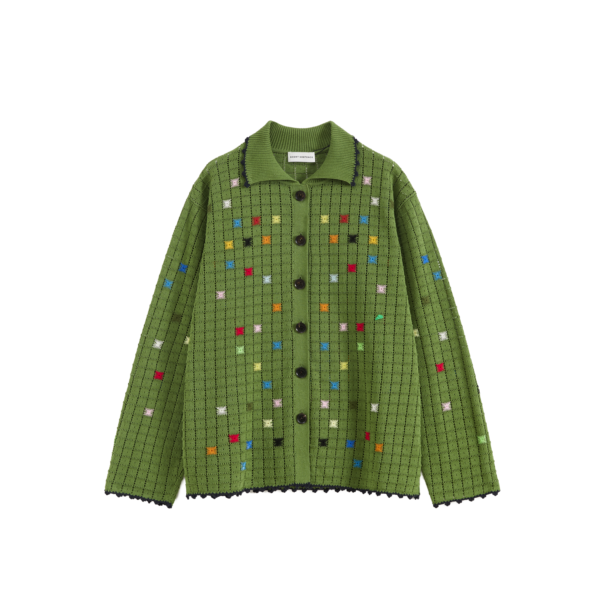 Hollow Out Cross‑Stitch V‑Neck Cardigan