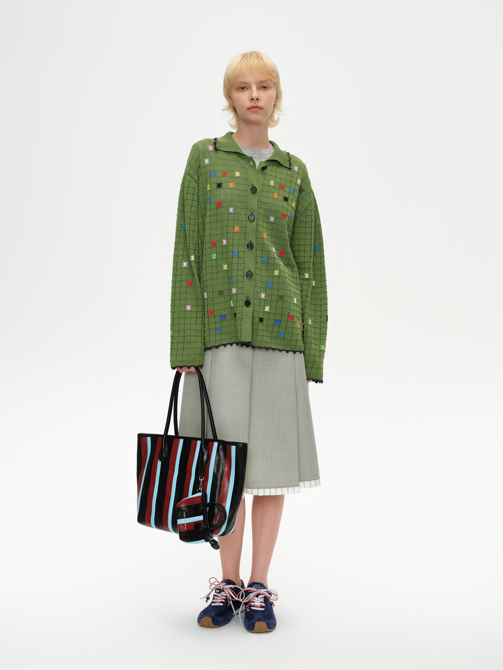 Hollow Out Cross‑Stitch V‑Neck Cardigan