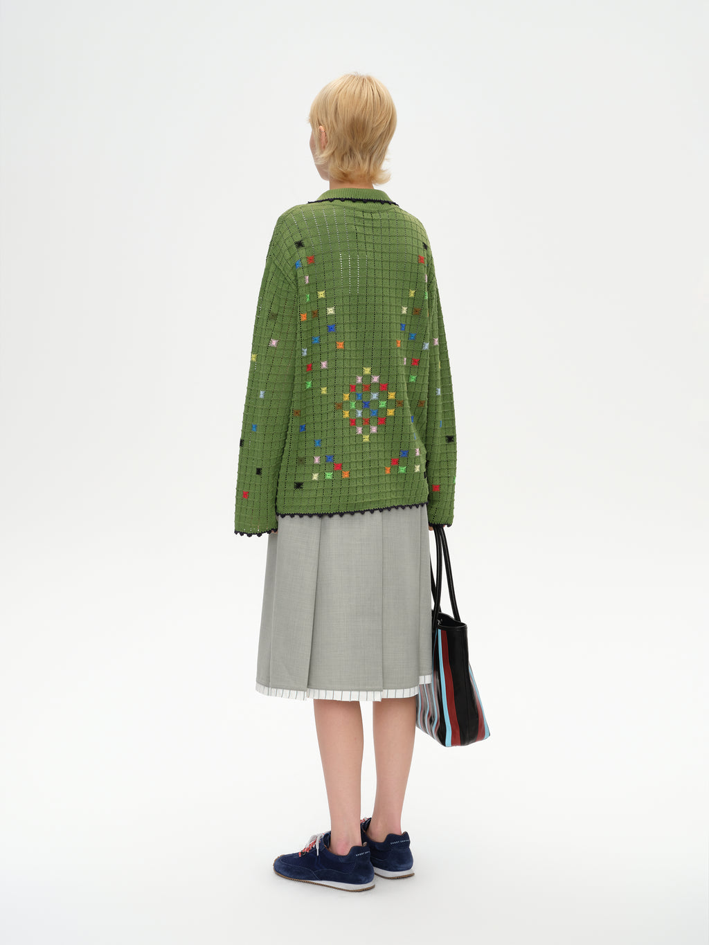 Hollow Out Cross‑Stitch V‑Neck Cardigan