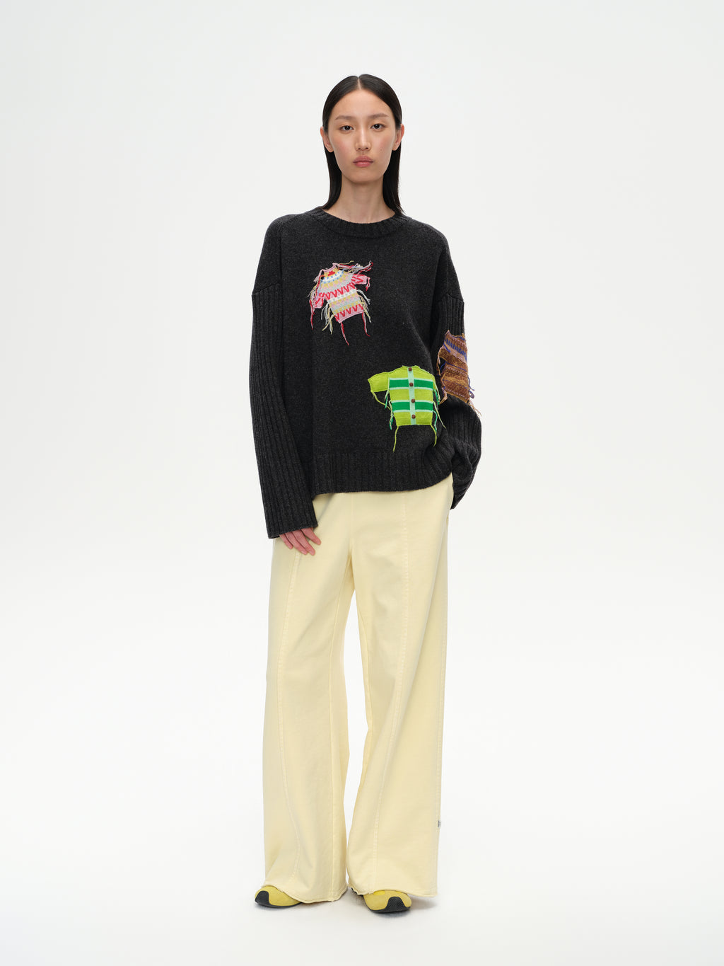 Patch Design Crew Neck Sweater