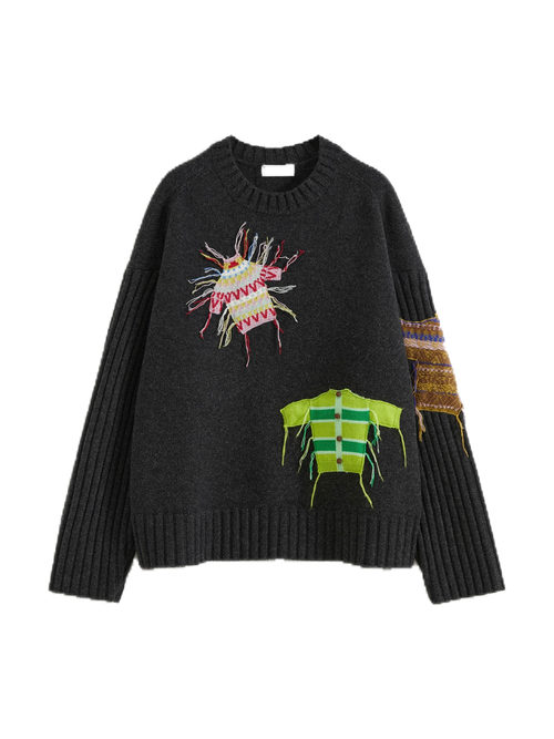 Patch Design Crew Neck Sweater