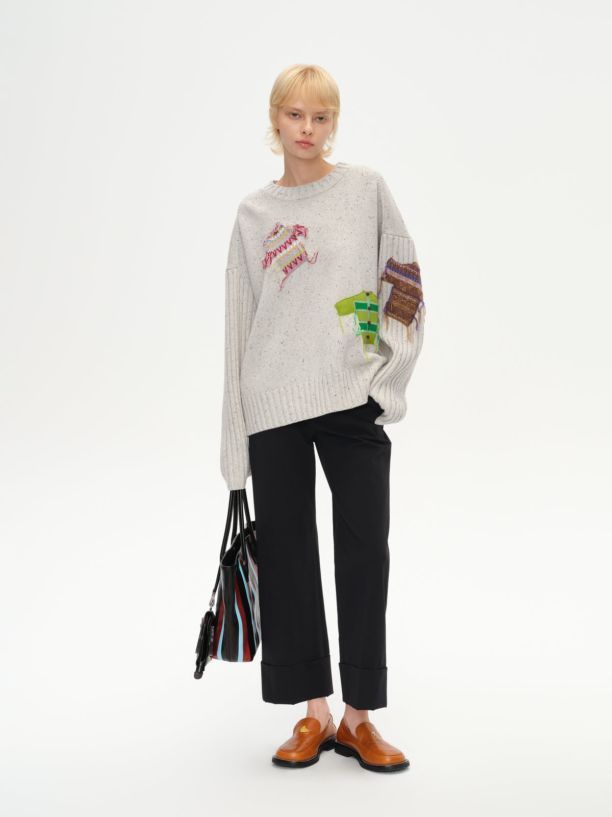 Patch Design Crew Neck Sweater