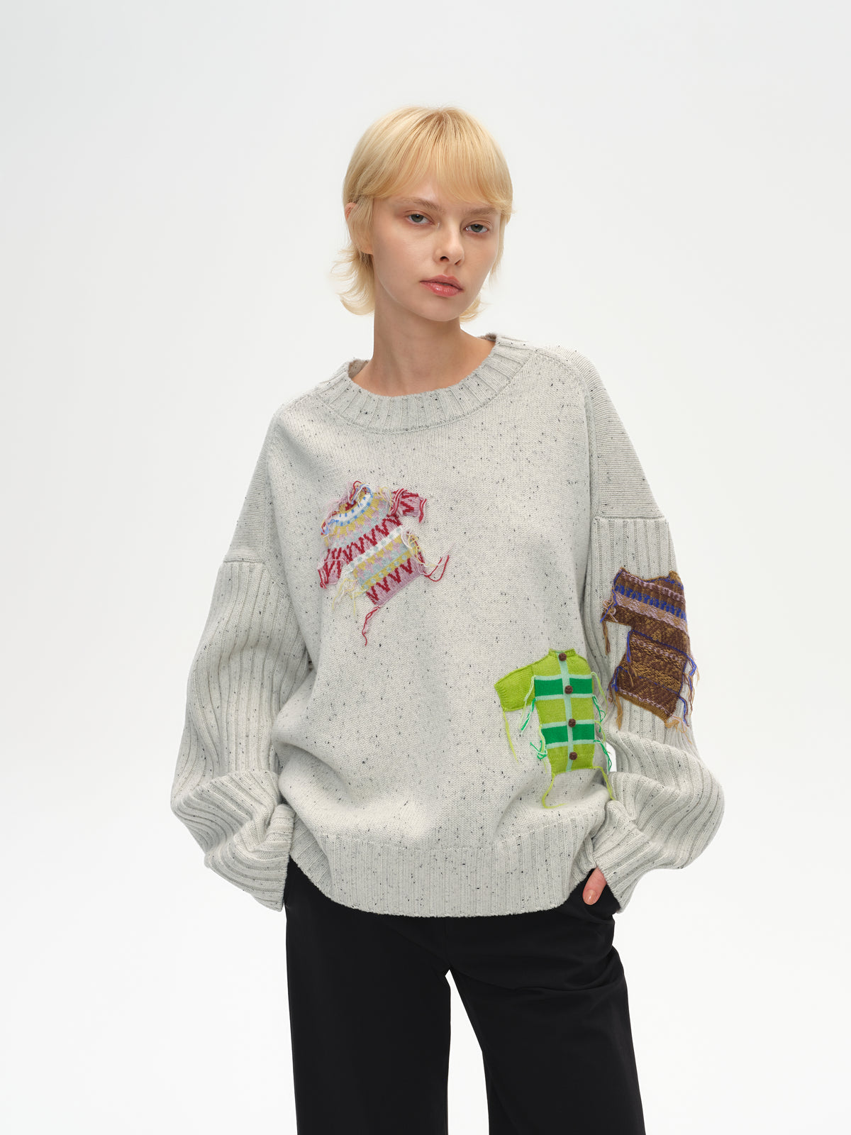 Patch Design Crew Neck Sweater