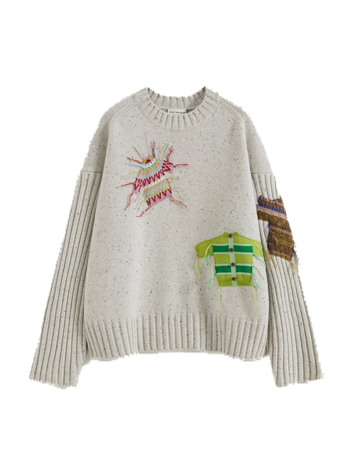 Patch Design Crew Neck Sweater