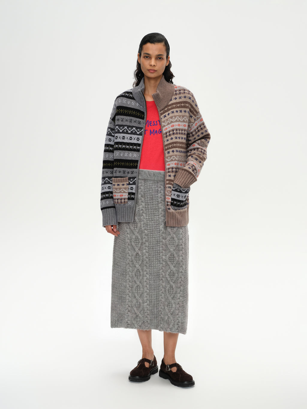 Fair Isle Patchwork Lapel Cardigan