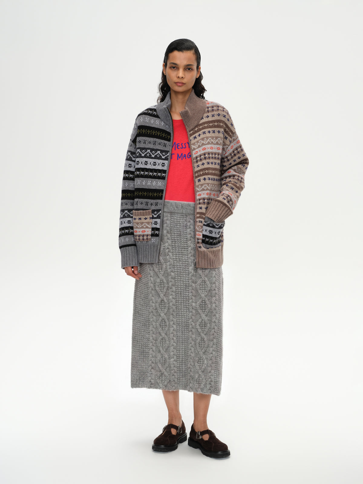 Fair Isle Patchwork Lapel Cardigan