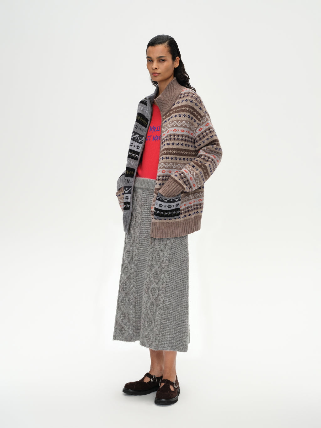 Fair Isle Patchwork Lapel Cardigan