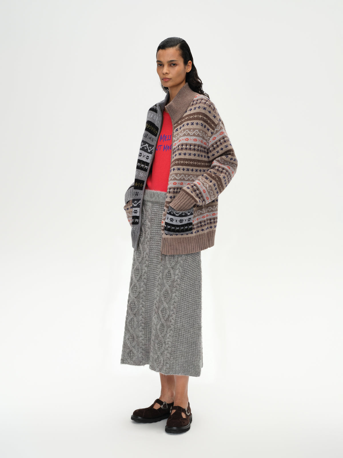 Fair Isle Patchwork Lapel Cardigan