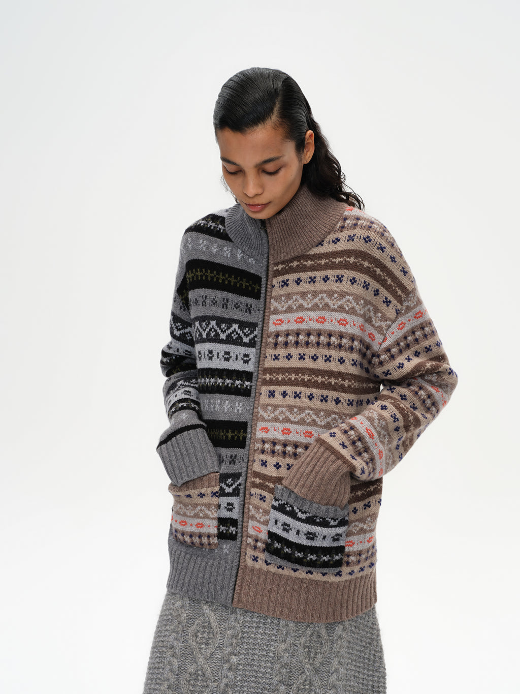 Fair Isle Patchwork Lapel Cardigan