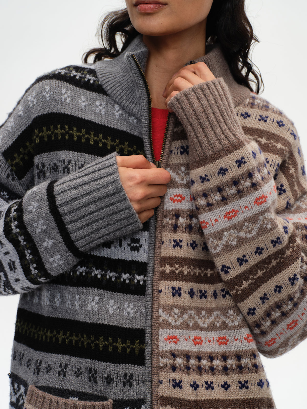 Fair Isle Patchwork Lapel Cardigan
