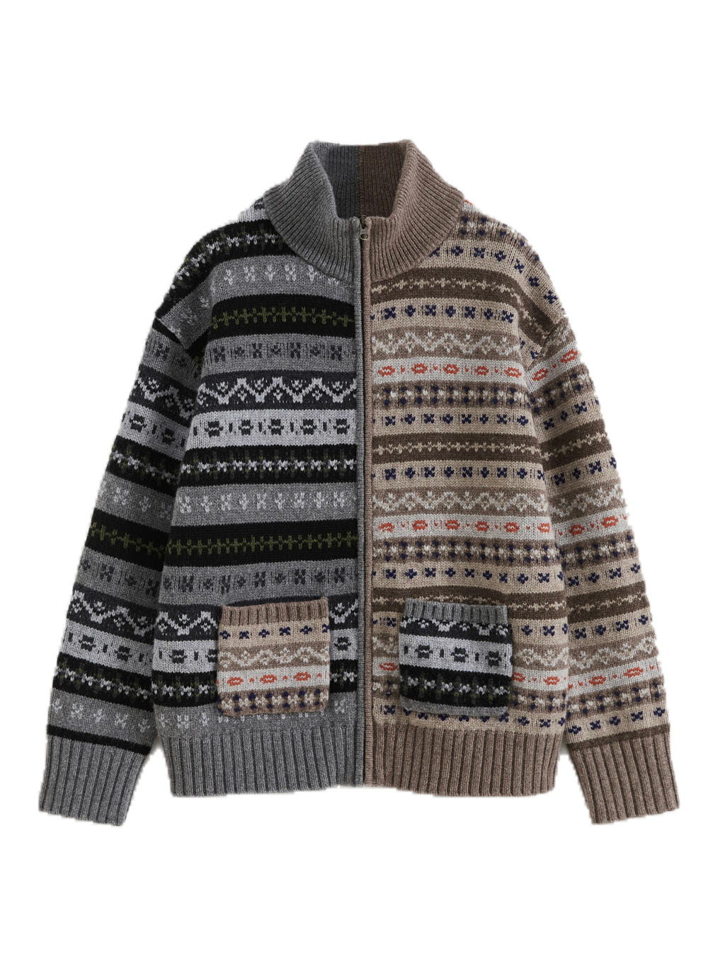 Fair Isle Patchwork Lapel Cardigan