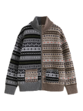 Fair Isle Patchwork Lapel Cardigan
