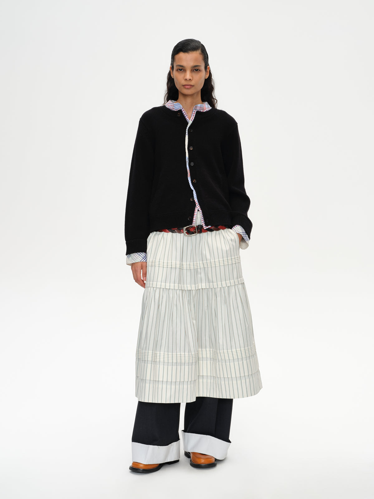 Patchwork Two-Tone Knit Cardigan