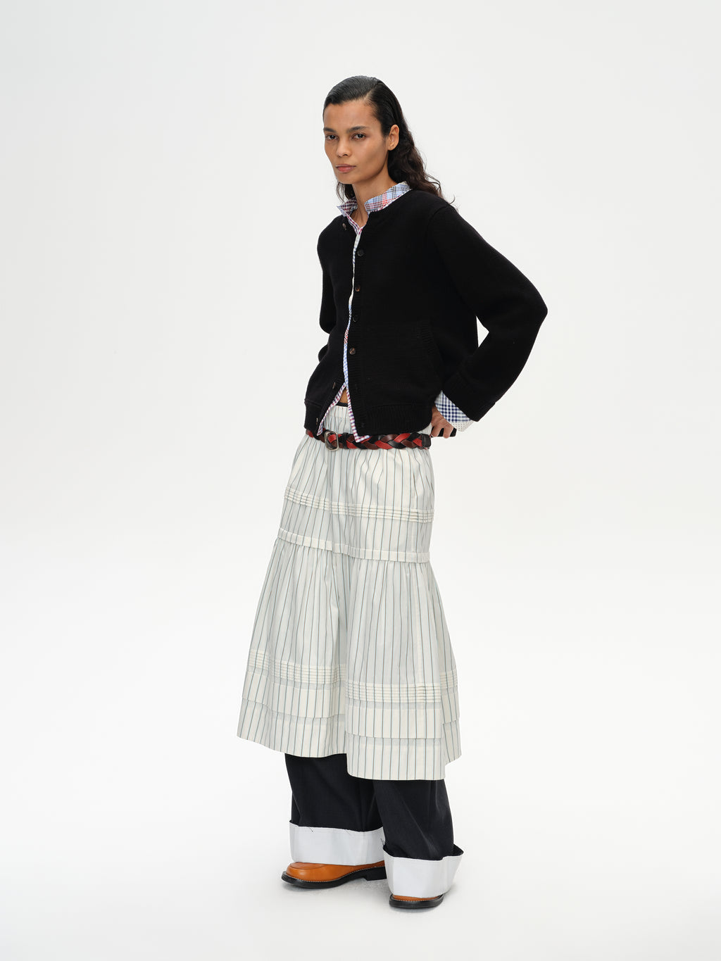 Patchwork Two-Tone Knit Cardigan