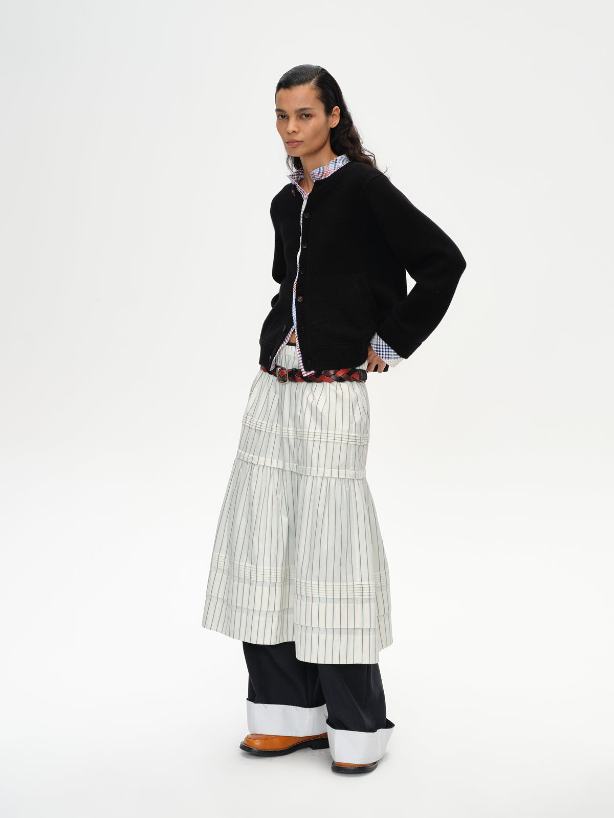 Patchwork Two-Tone Knit Cardigan