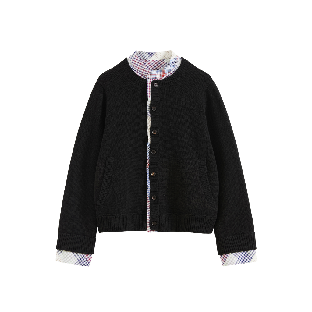 Patchwork Two-Tone Knit Cardigan