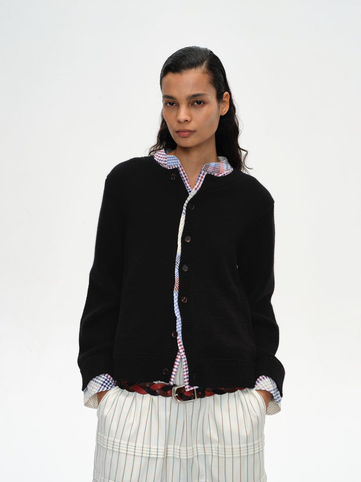 Patchwork Two-Tone Knit Cardigan