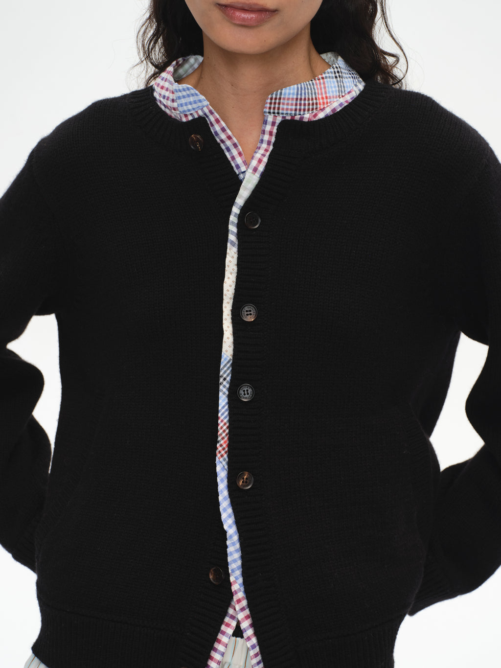 Patchwork Two-Tone Knit Cardigan