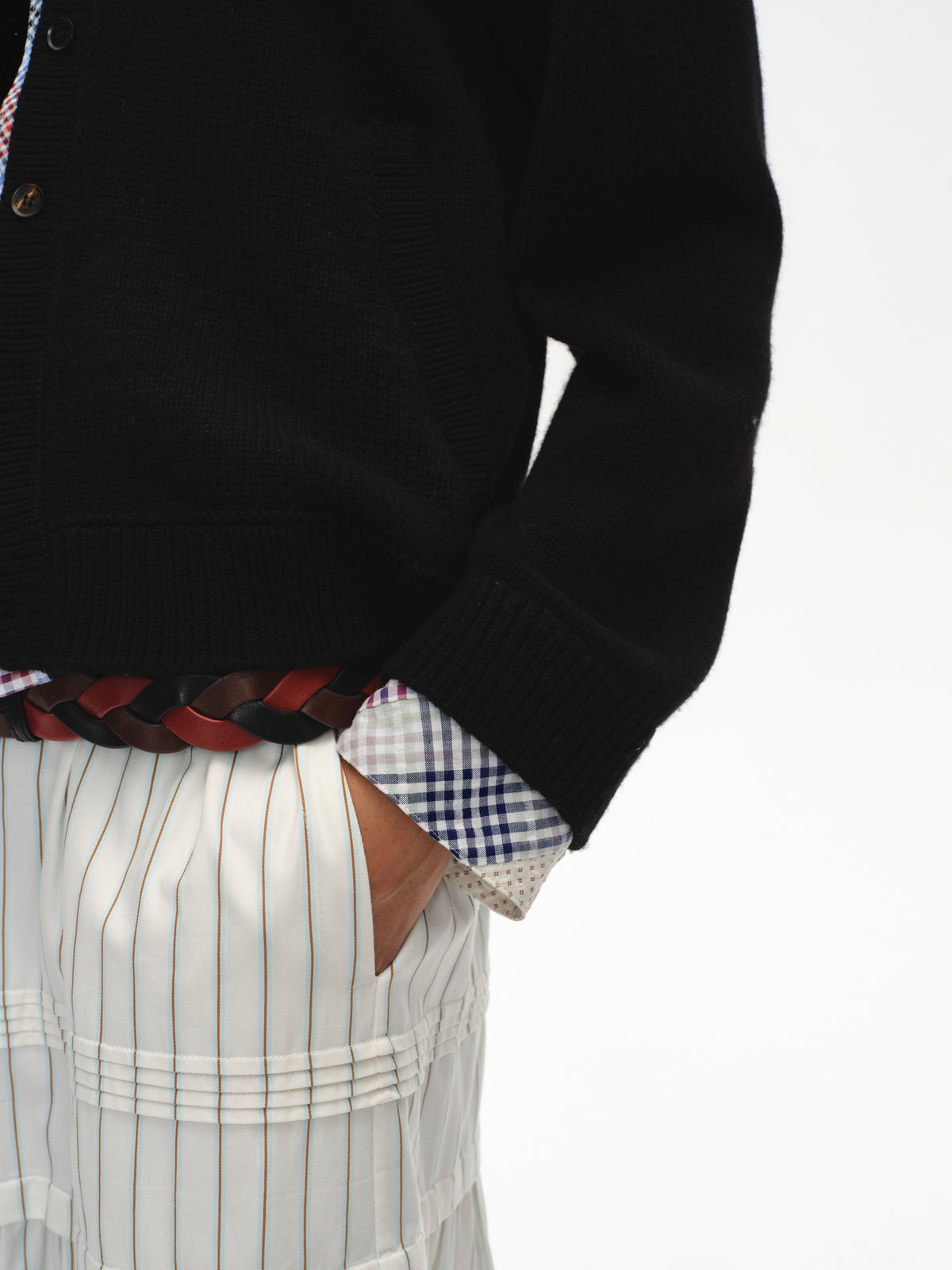 Patchwork Two-Tone Knit Cardigan