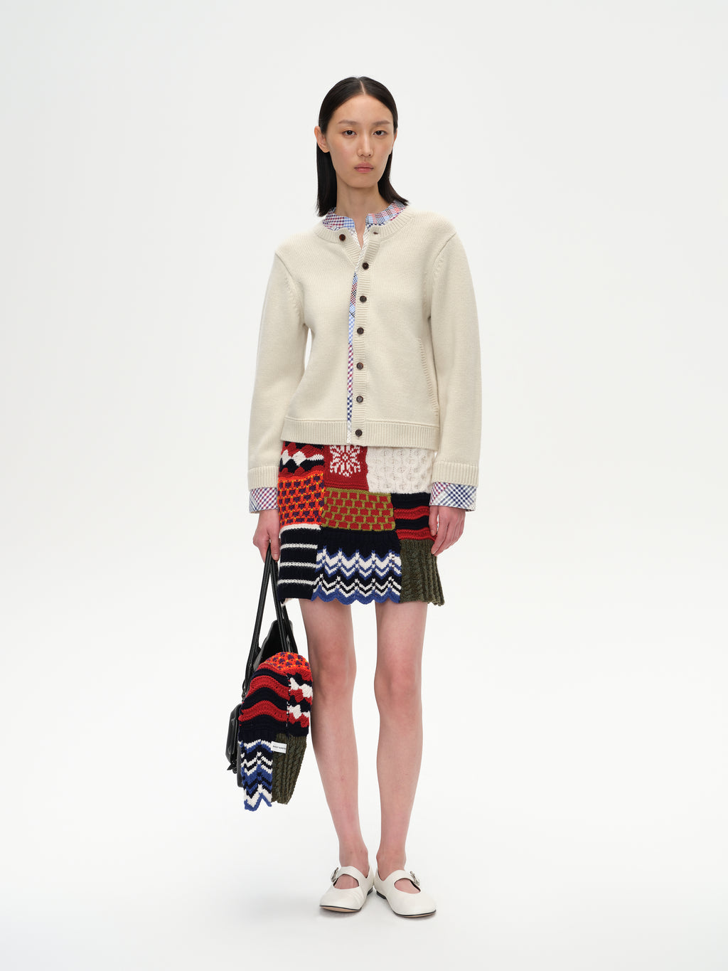 Patchwork Two-Tone Knit Cardigan