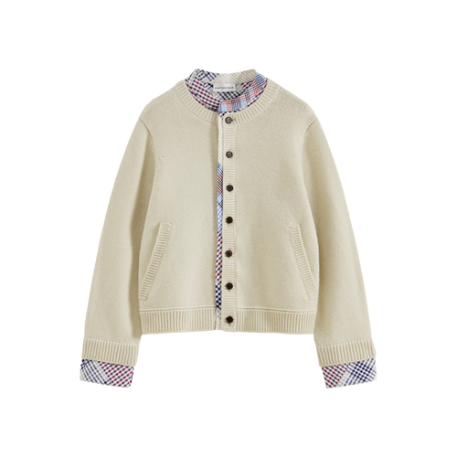 Patchwork Two-Tone Knit Cardigan