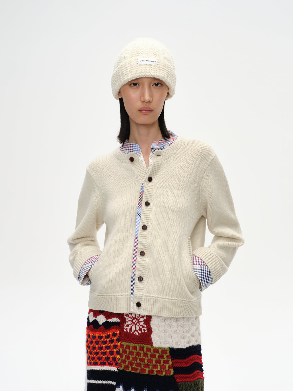 Patchwork Two-Tone Knit Cardigan
