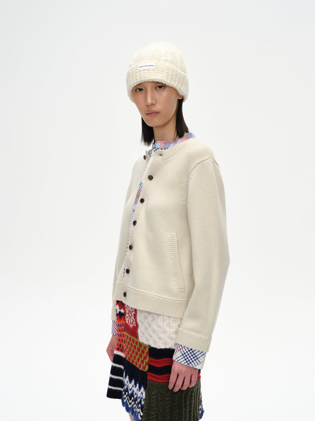 Patchwork Two-Tone Knit Cardigan