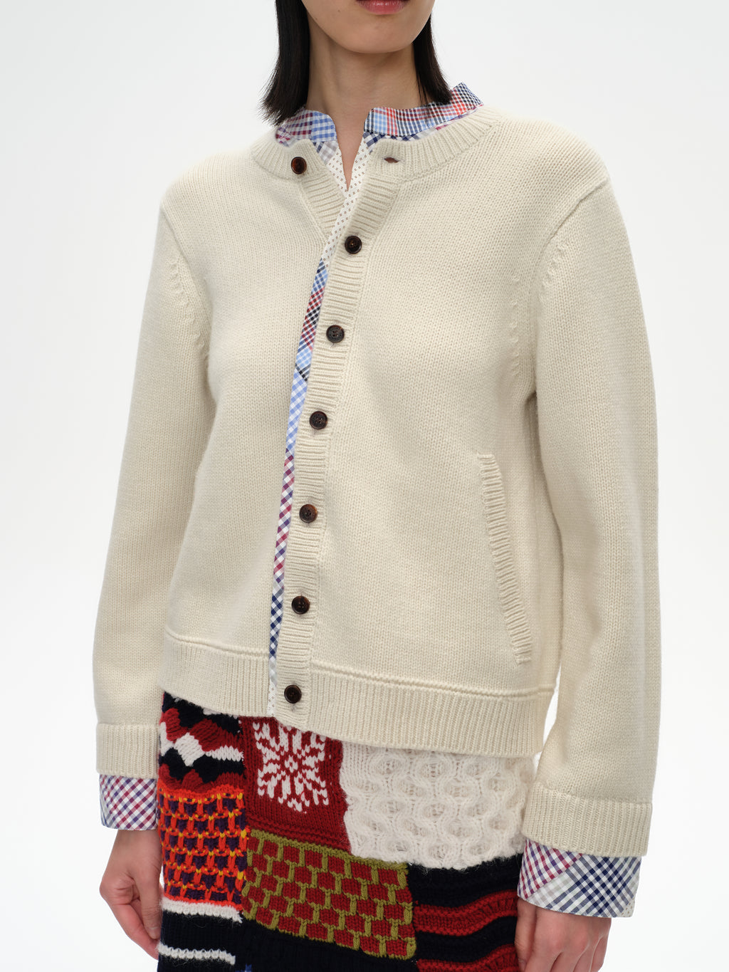 Patchwork Two-Tone Knit Cardigan