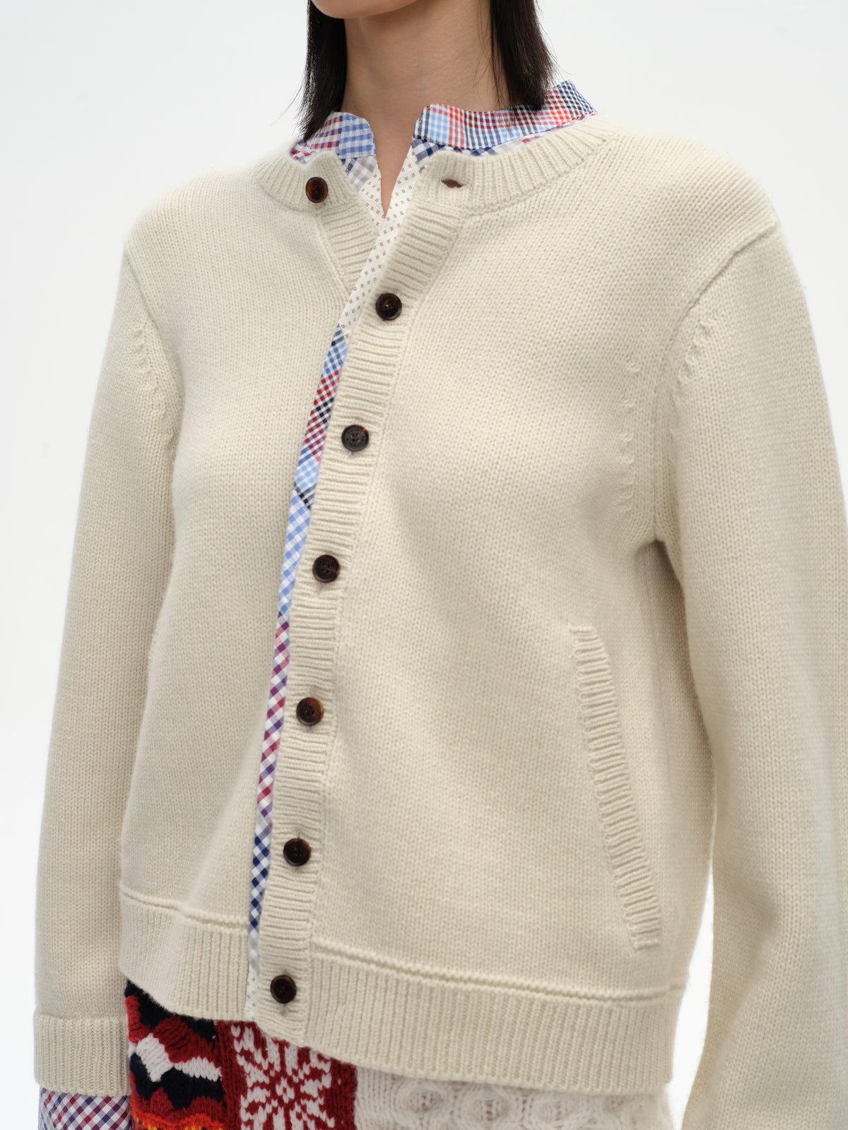 Patchwork Two-Tone Knit Cardigan