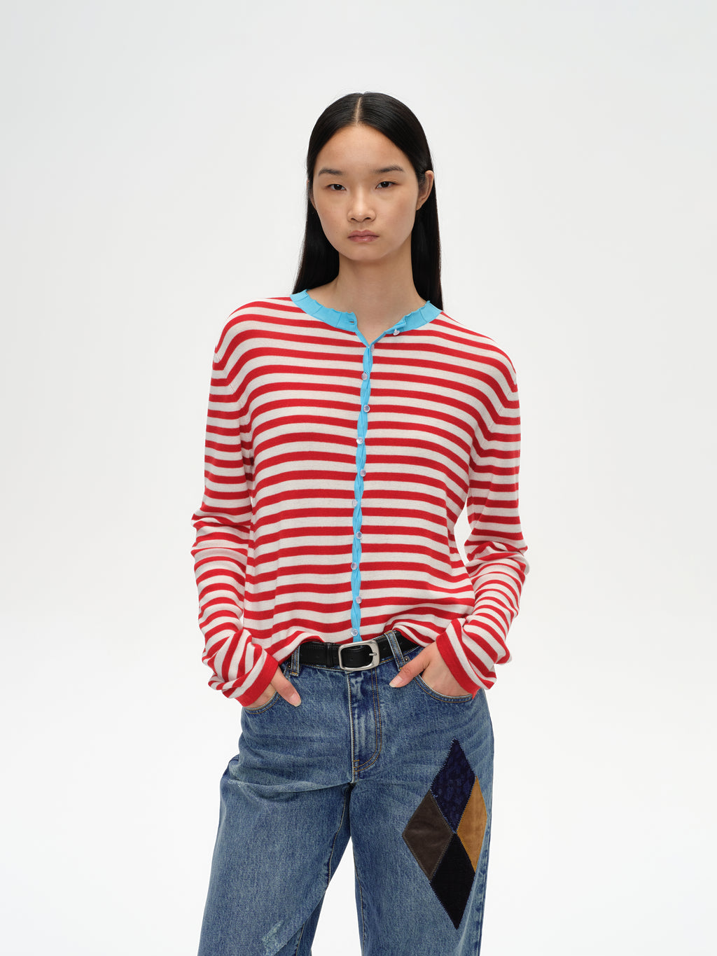 Contrast Collar Knit Cardigan