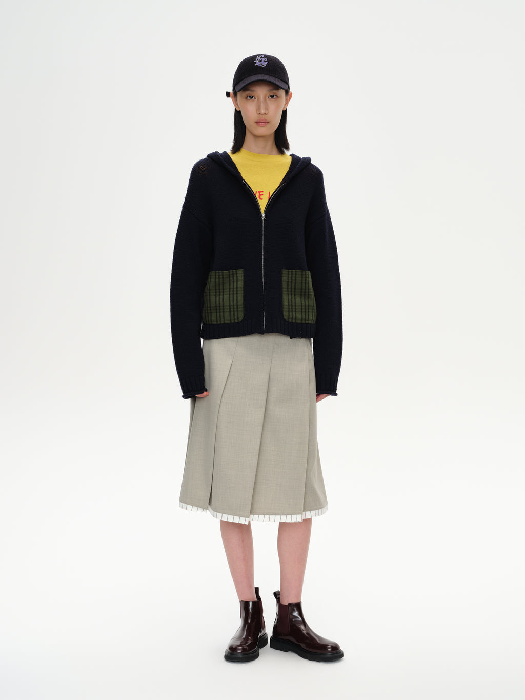 Patchwork Hooded Knit Top