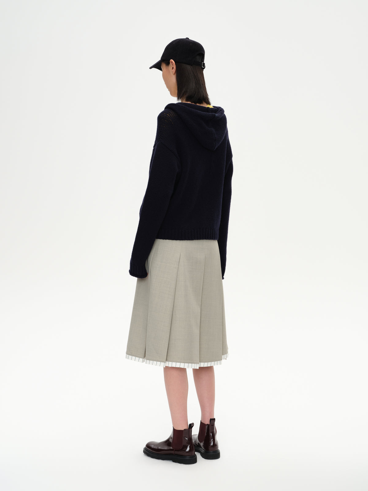 Patchwork Hooded Knit Top
