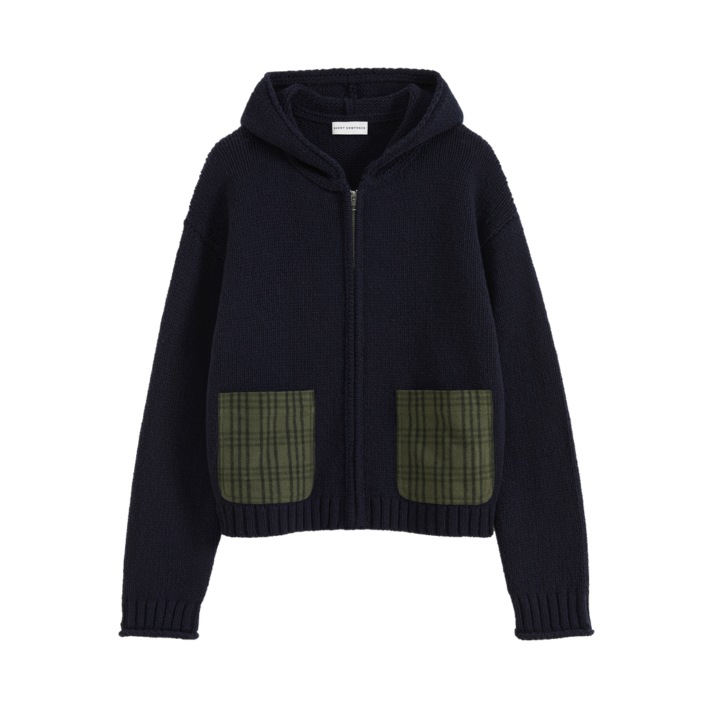 Patchwork Hooded Knit Top