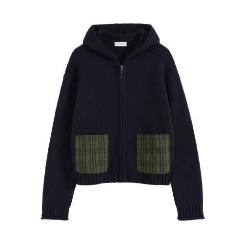 Patchwork Hooded Knit Top