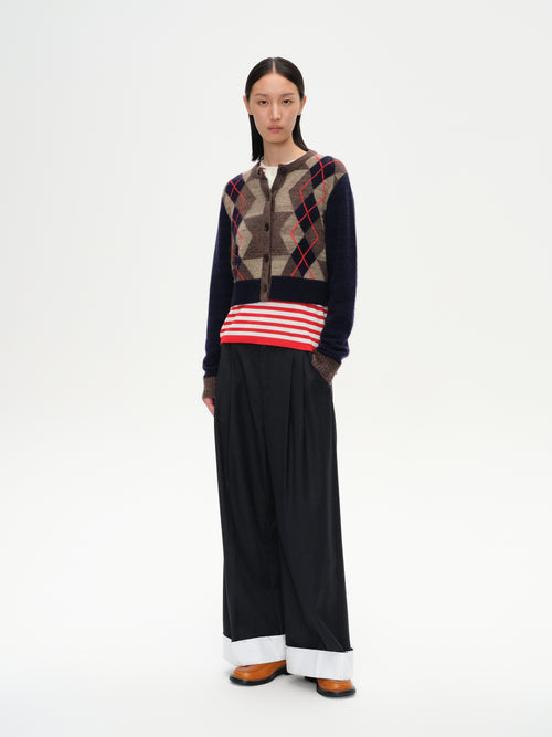 Color-Blocked Diamond Knit Cardigan