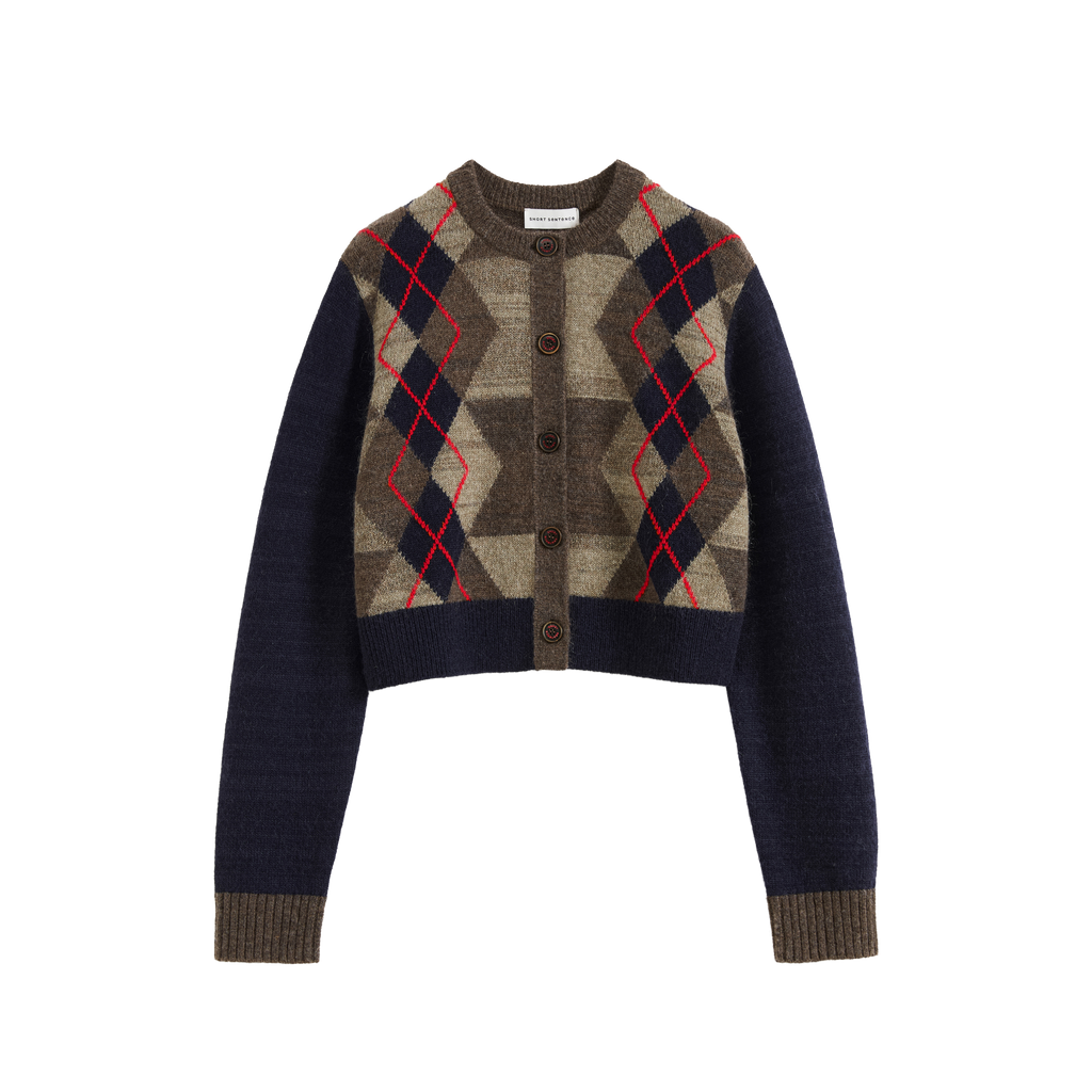 Color-Blocked Diamond Knit Cardigan